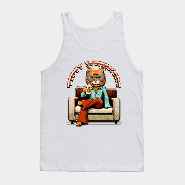 Whiskered Brew - Laid-back Cat Enjoying a Cold One Tank Top by TimeWarpWildlife